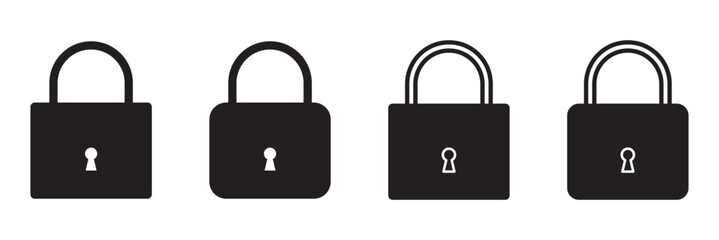 Lock or padlock vector icon set. Security protection keyhole sign. Safety password confidential symbol. Privacy access or permission isolated illustration. 