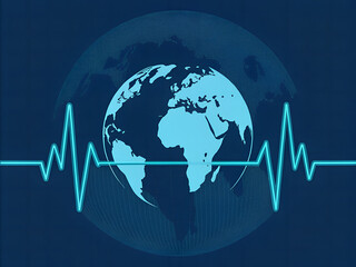 Global Health: World with a Vital Sign Pulse, Blue Design