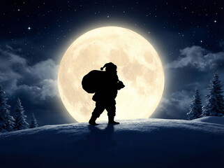 santa clause walking at night - Ai generated image