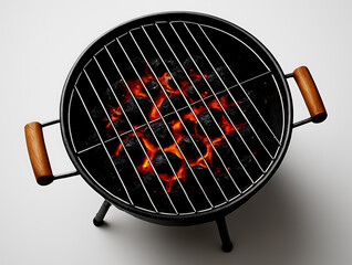 Charcoal barbecue grill with glowing coals ready for outdoor cooking, summer gatherings, backyard grilling, and leisure food preparation activities