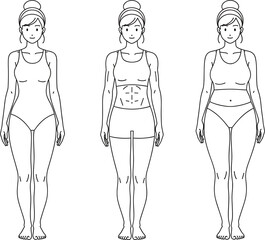 Vector Illustration of a Woman's Head and Hair from Front, Side, and Back Views