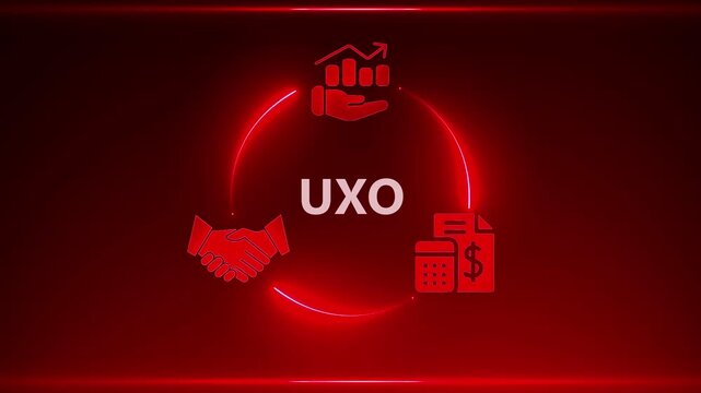 Red Neon Circle Diagram with Business Icons and Text UXO finance growth