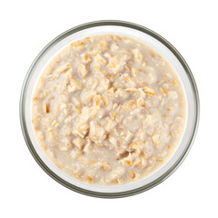 Overhead View of Creamy Oatmeal in Glass Bowl