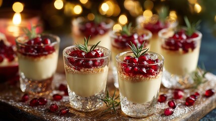 finger food idea for Christmas party pomegranate shot , bright light cozy