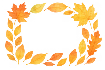 Autumn leaves forming a border, painting the fall season with warm orange and yellow colors on a transparent background for design