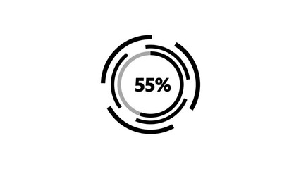 Futuristic black circular progress bar displaying 100 percent loading animation on white background, Modern data scan and progress indicator, Abstract network system and geometric design.