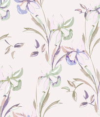 Seamless colorful floral pattern. Hand drawn flowers, herbs, leaves, branches, berries, tulip. Simple cute flat vector elements. Design for textile, cover, wallpaper