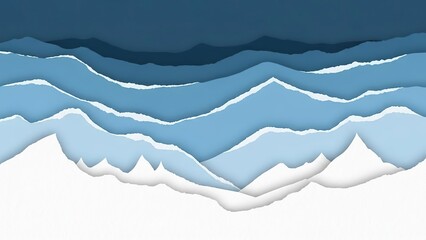 Obraz premium Abstract layered paper art design of blue and white landscape mimicking mountains and waves.