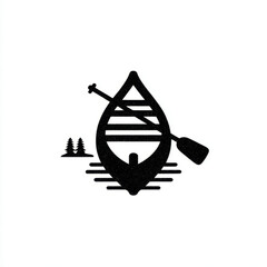 Canoe icon, minimalist textured graphic, representing canoeing, outdoor recreation, and wilderness adventure, in black and white