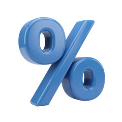 Blue 3D percent symbol with glossy finish, bold upright design representing percentages, rates, proportions, finance, statistics, discounts, and promotional numeric concepts PNG