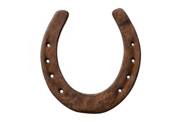 Rusty horseshoe representing luck, protection, and tradition, a weathered metal charm on transparent background