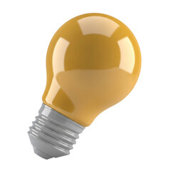 Glossy yellow light bulb icon with metallic base, bright reflective 3D design symbolizing creativity, innovation, ideas, inspiration, problem-solving, and smart concepts PNG