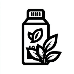 Fertilizer bottle icon, minimalist outline, black and white, representing organic products, gardening, and plant care