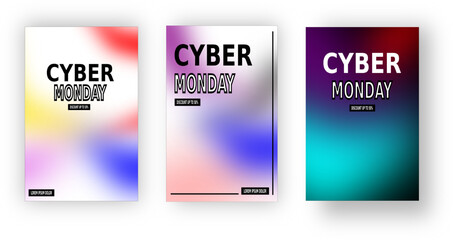 A set of Futuristic Cyber Monday flyer/poster with gradient vector illustration, modern design and bold elements.