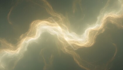 Abstract swirling golden nebula clouds against a muted green background, evoking a sense of cosmic wonder.