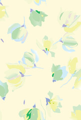 Seamless colorful floral pattern. Hand drawn flowers, herbs, leaves, branches, berries, tulip. Simple cute flat vector elements. Design for textile, cover, wallpaper