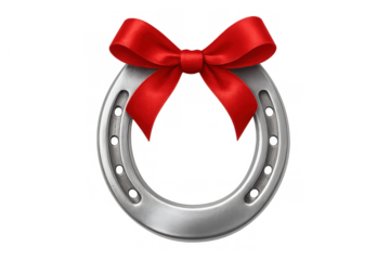 Horseshoe bringing good luck, success, and prosperity as a charm with red ribbon bow. Winning, wealth, and fortune symbol