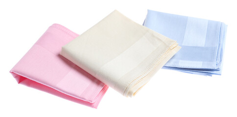 Folded handkerchiefs isolated on white. Stylish accessory