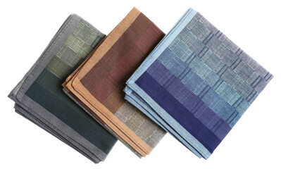 Different stylish handkerchiefs isolated on white, top view