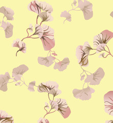 Seamless colorful floral pattern. Hand drawn flowers, herbs, leaves, branches, berries, tulip. Simple cute flat vector elements. Design for textile, cover, wallpaper