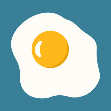 Fried egg isolated on blue background. Healthy food vector illustration