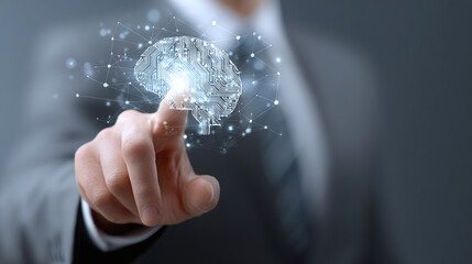 Digital transformation depicted with a human touch, emphasizing innovative solutions through connected neural networks and machine learning.