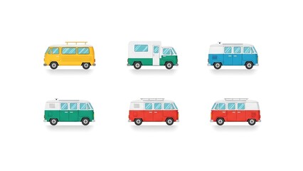 Colorful vintage vans bring a nostalgic summer vibe, perfect for travel blogs, retro promotions, or adding a touch of wanderlust to your designs today