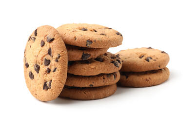 Delicious chocolate chip cookies isolated on white