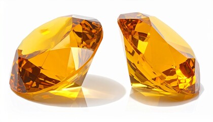 Two brilliant-cut golden-orange gemstones sparkling with precision and vibrant color on white background.