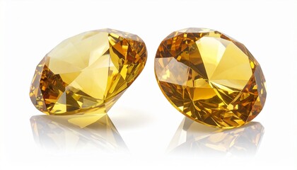 Two brilliant-cut golden-orange gemstones sparkling with precision and vibrant color on white background.