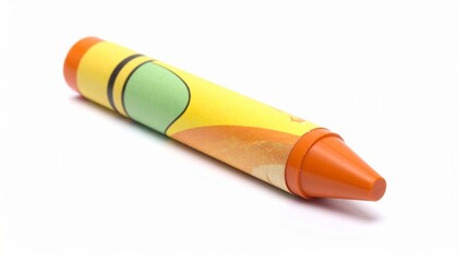 Oversized yellow crayon with orange tip and cartoon ant in graduation cap, playful and educational.