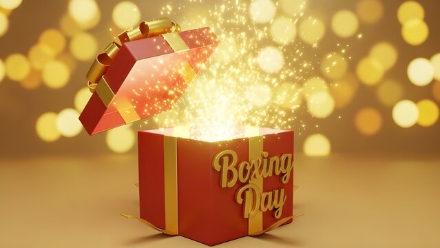 Boxing day celebration with glowing gift box and bokeh lights in the background - Powered by Adobe