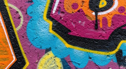Close-up of vibrant graffiti art on a weathered, textured wall
