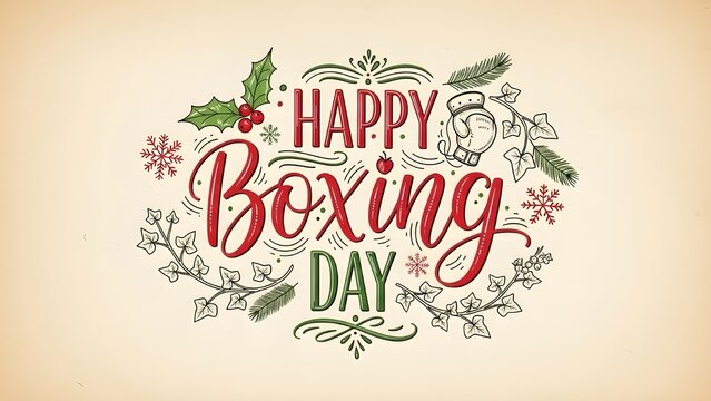 Festive happy boxing day celebration with hand drawn lettering and holiday floral elements