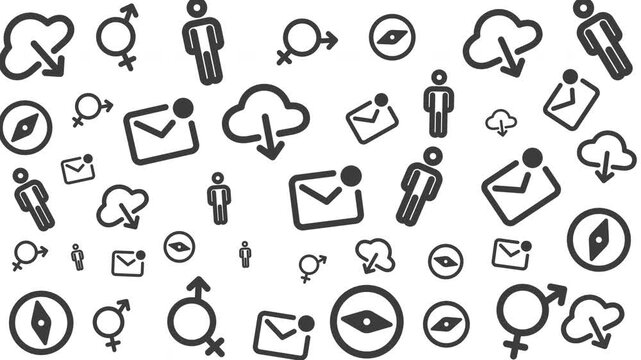 Communication Icons, Email and Cloud Symbols, Digital Graphic Design Pattern, Technology Interface, Flat Vector Illustration, Repetitive Background