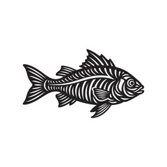 Fototapeta premium Fish skeleton illustration detailed vector drawing ideal for tattoo design and marine biology infographics