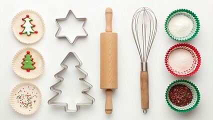 Christmas Baking Preparation with Cookie Cutters and Ingredients.