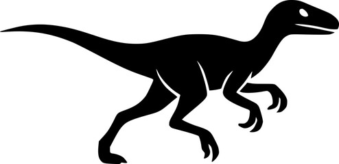 Minimal raptor contour in fast hunting pose. Dinosaur, prehistoric, predator, reptile, vector, agile