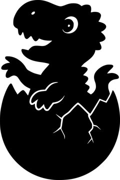 Baby dinosaur silhouette hatching from egg in minimalist style. Dinosaur, prehistoric, fossil, reptile, vector