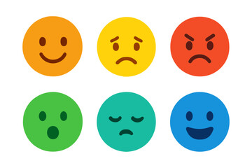 Fototapeta premium Colorful emoticon faces expressing different emotions in flat style