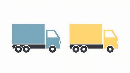 Modern flat design of delivery trucks in blue and yellow representing shipping and logistics solutions for your business needs on a clean white background