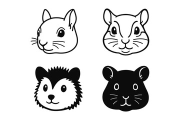 Cute animal faces in simple black and white design