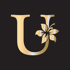 Initial Flower Logo combine with letter U vector template