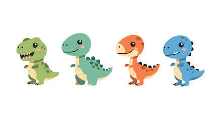 Naklejka premium Cute cartoon dinosaur friends in a flat style on white background