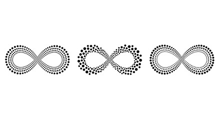 Three abstract dot infinity symbols in a minimalist black design