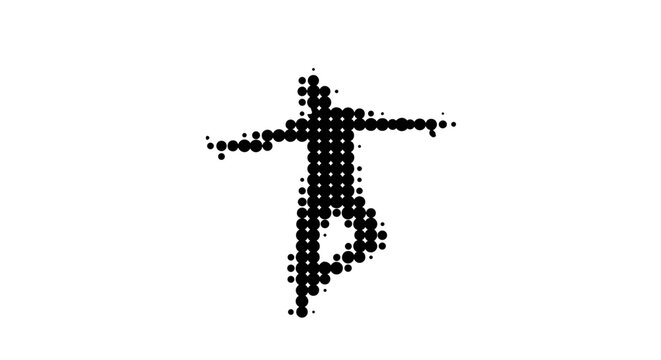 Halftone dotted human figure in dynamic pose - abstract black and white art