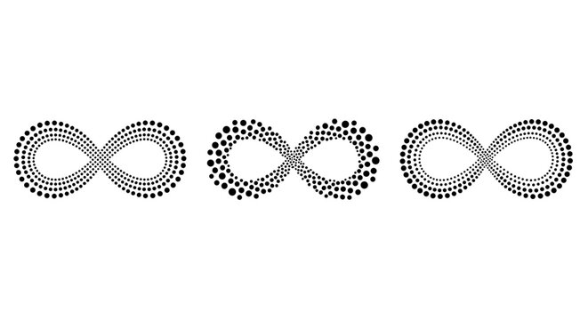 Three abstract dot infinity symbols in a minimalist black design