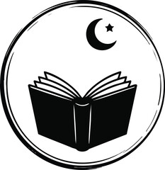 Elegant crescent moon and open book design offers spiritual insight and guidance, perfect for faith based projects and holy celebrations of Islam