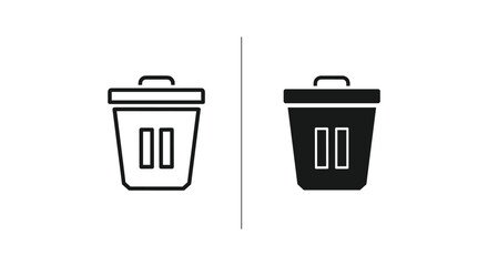 Trash Can with Pause Symbol Icon Set - Outline and Filled Vector Graphic for Temporary Deletion or Suspension