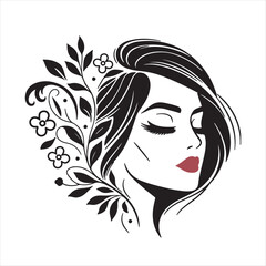Vector Illustration of Woman's Face and Flowers